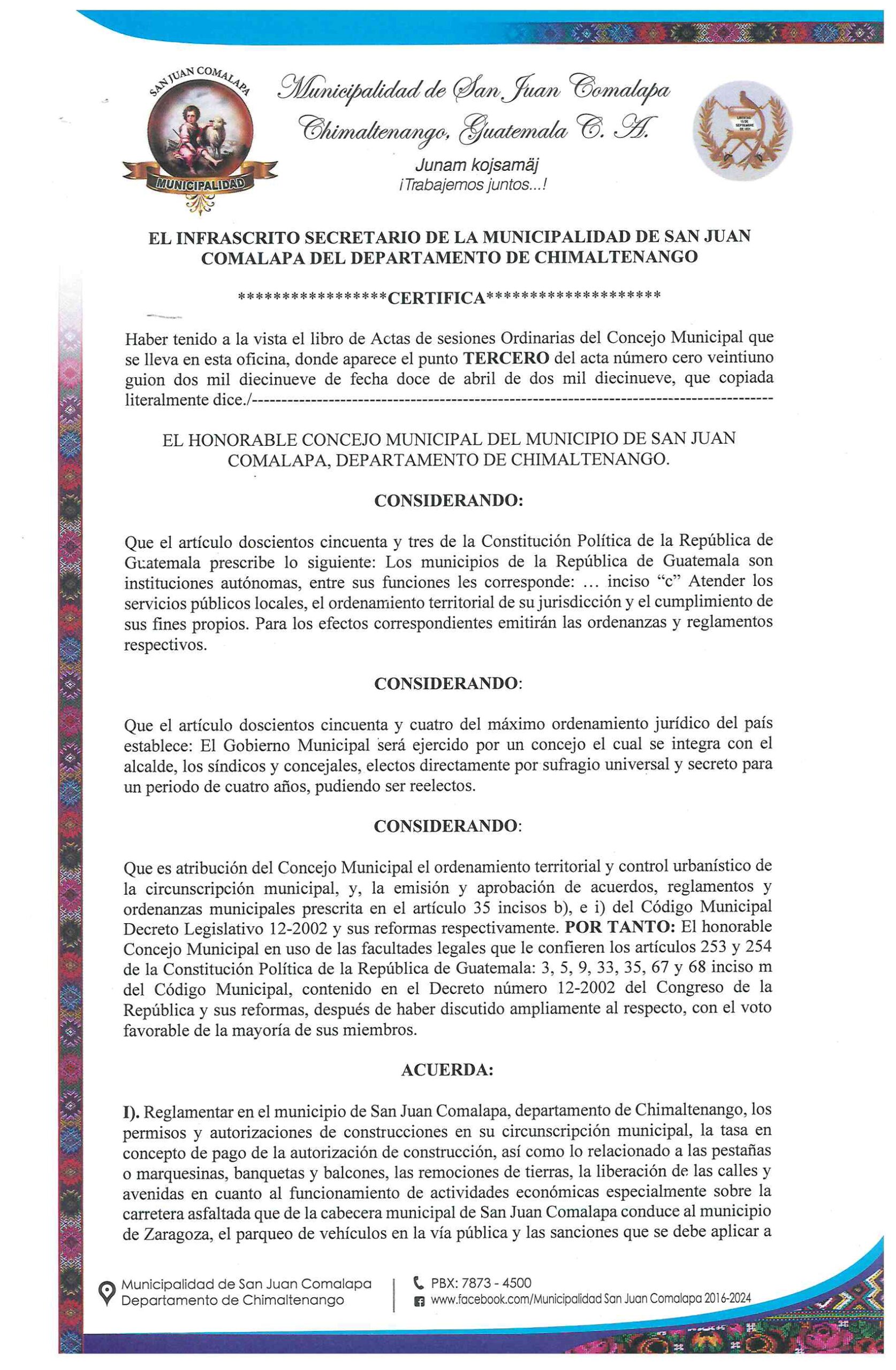 Licencias de construcción Municipalidad de San Juan Comalapa